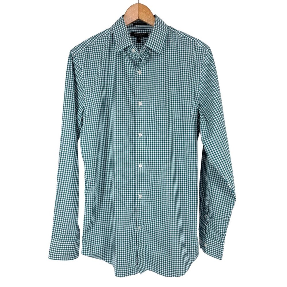 Banana Republic Mens Grant Fit Non-Iron Green Gingham Button-Down Shirt M